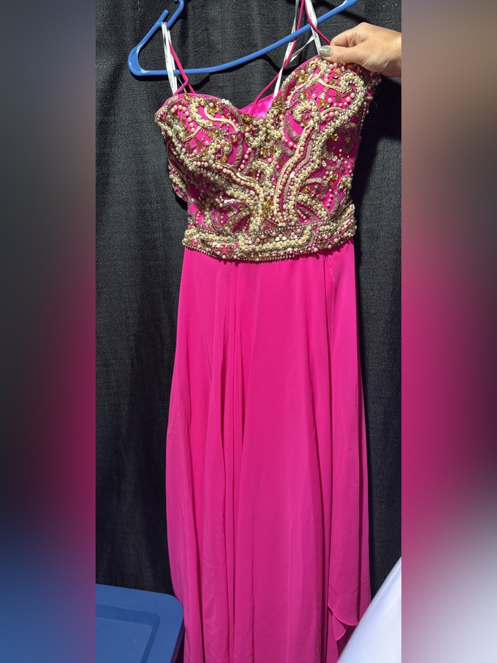 Beaded Hot Pink Evening Gown